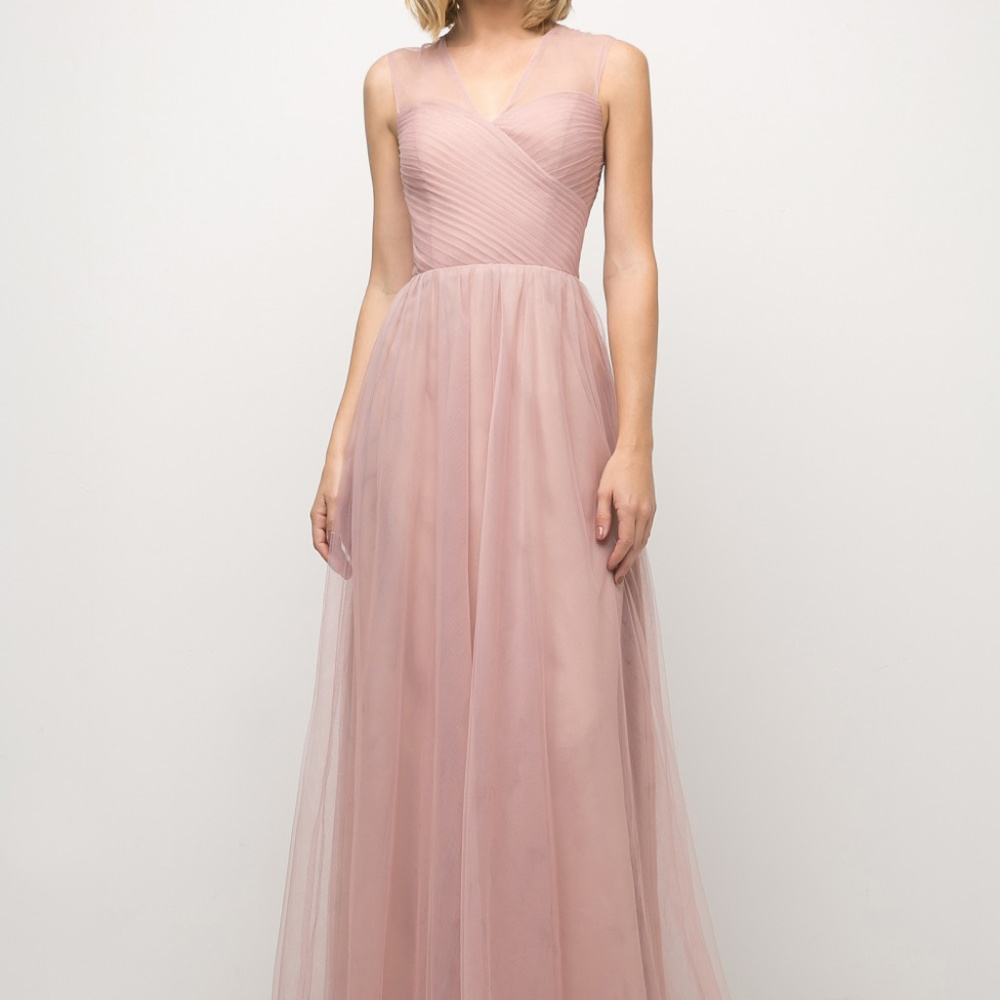 Blush V-Neckline Evening Long Dress